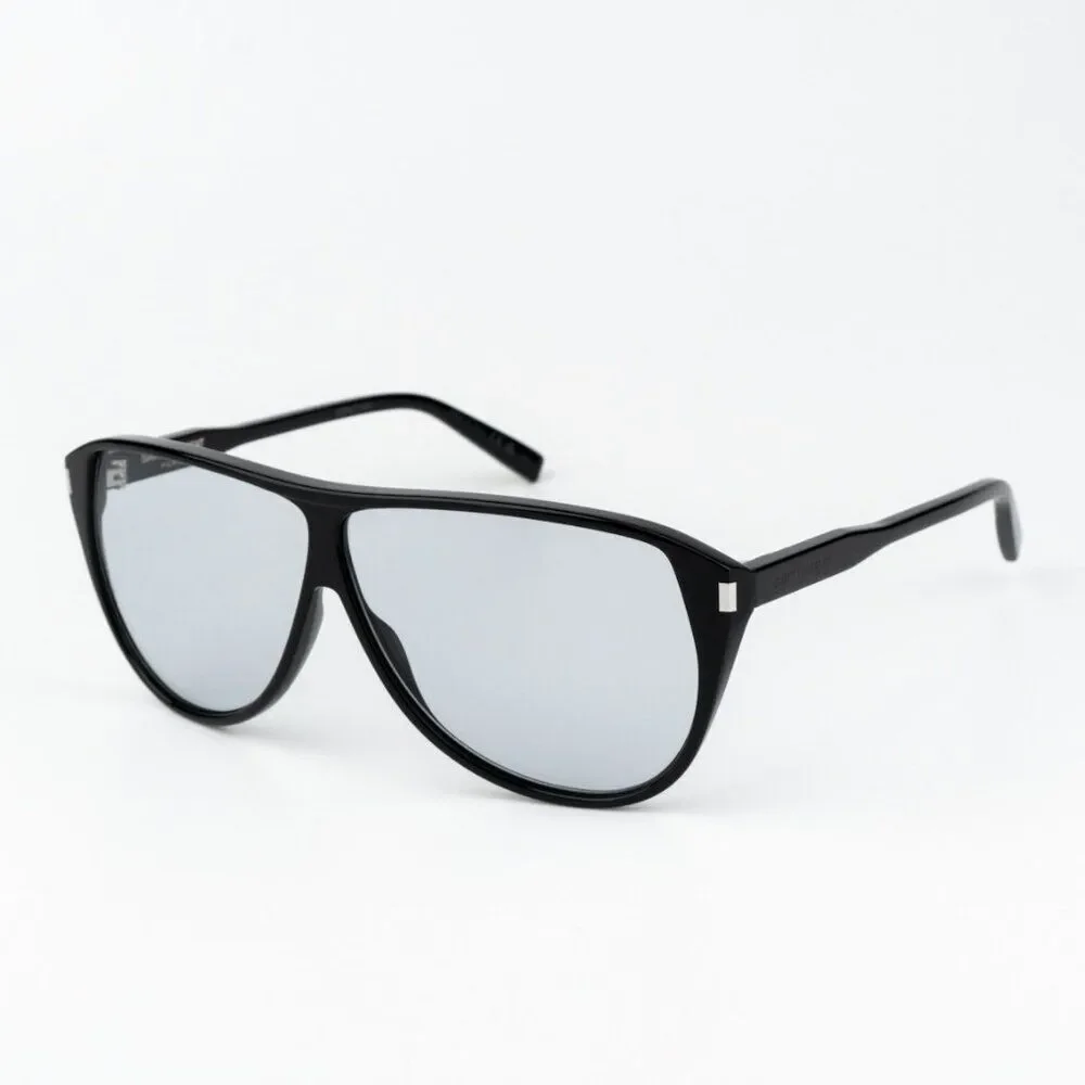 NEW Saint Laurent SL731 GASPAR  001 Black Light Blue Aviator Unisex Sunglasses